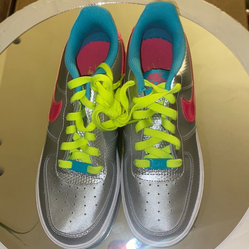 new NIKE airforce 1 VOLT silver neon pink turquoise lowtop sz 6.5w teen/youth